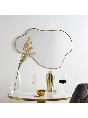 Asitan Çerçeveli Asimetrik Duvar Dekor Aynasıkonsol Aynası/bulut Ayna/lüks Ayna Gold 50 x 70