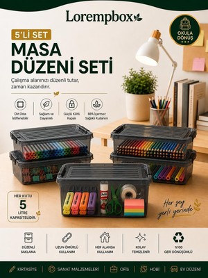 Asitan Lorempbox 5'li 5 L Masa Düzeni Saklama Kutusu Seti | Depolama Çözümü