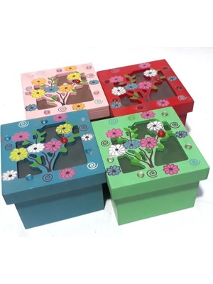 Asitan 11X11X8CM Boyutlarında Ağaç Desenli Boncuklu Ahşap Hediye Kutusu Kaliteli Ahşaptan Üretilmişt