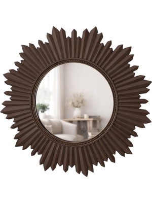 Asitan Dekoratif Yuvarlak Duvar Aynası – Güneş Desenli Modern Çerçeve, 47 Cm, Salon Antre Banyo Iç