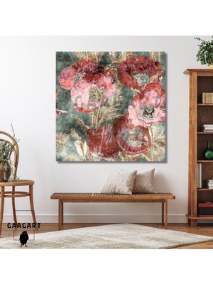 Asitan Kare Kanvas Dekoratif Salon Tablosu Çiçekler 70 x 70