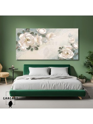 Asitan Kanvas Duvar Tablosu Pastel Soğuk Renklerde Çiçekler 120 x 60
