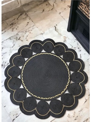 Asitan Daisy Özel Üretim Jüt El Dokuması Kilim Siyah 80 x 80