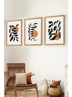 Asitan Premium Ahşap Çerçeveli 3lü Modern Iskandinav Bohem Tarz Dekoratif Ev Dekorasyonu Tablo Seti-Set