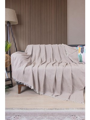 Asitan Valoroso Tekstil Pamuklu Zikzak Desenli Püsküllü Koltuk Örtüsü, 170X210 Cm, Geometrik Desen,