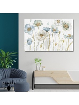 Asitan Tekli Yatay Kanvas Duvar Tablosu Soft Mavi Sarı Çiçekler, 60 x 40