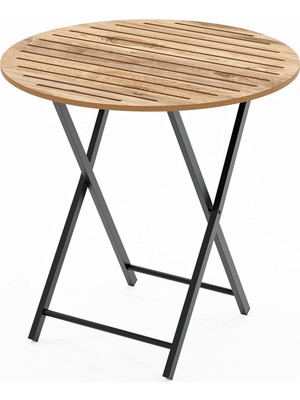 Asitan Katlanır 4 Kişilik Yuvarlak Bahçe Masası Bistro Masa 70X70 Çam 1506