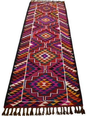 Asitan Zehra Abla Halı Yeni El Dokuma Benzersiz Otantik Herki Yolluk Yün Kilim 5500 RENKLI-100 x 350