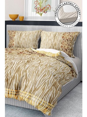 Asitan %100 Pamuk Saten Nevresim Takımı Lastikli Çarşaf Deluxe Çift Kişilik 3D Zebra, PREMIUM0644HF