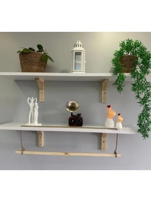 Asitan Razmo 2'li Halatlı Asılı Duvar Rafı, Mdf, Modern Dekoratif, Beyaz, 90 cm Genişlik x 20 cm Derin