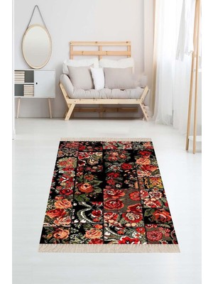 Asitan Theclouds Patchwork Gül Desenli Dijital Baskı Yıkanabilir Kaymaz Taban Kilim, 80 x 150