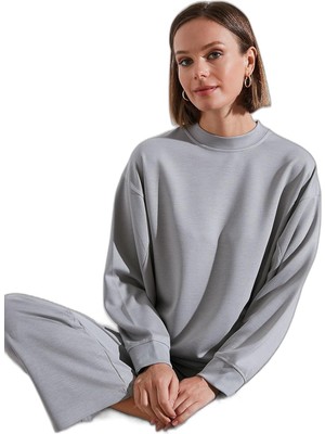 Asitan Lela Streç Bisiklet Yaka Oversize Fit Scuba Sweat Bayan Sweat 5865879