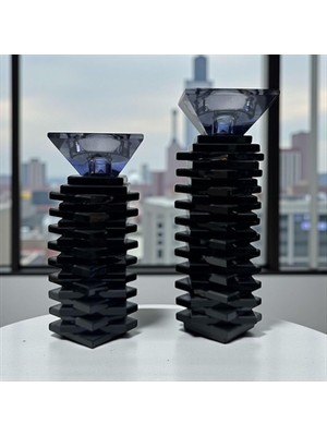 Asitan Peramari Dekoratif Kristal Cam Ikili Kare Kesme Şamdan Füme Siyah 25 x 20