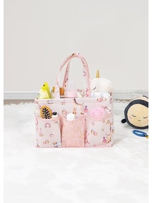 Asitan Düzenleyici Kız Bebek Bakım Çantası Organizer Pembe Çok Gözlü Taşınabilir 30X20X21 cm