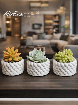 Asitan 3'lü Mini Saksı Seti 5 cm – El Yapımı Dekoratif Beton Saksı | Küçük Sukulent Saksısı, Ma