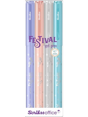 Asitan Scrikss Office Festival Jel Kalem 0.7 mm Pastel Renkler 4'lü Blıster