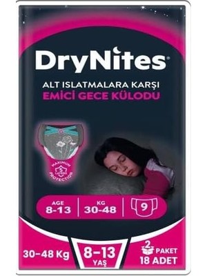 Asitan Huggies Drynites Emici Gece Külodu Kız, 8-13 Yaş, 30-48 Kg, 18 Adet