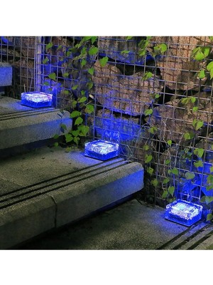 Asitan Güneş Enerjili Solar Ledli Buzlu Cam Tuğla Görünümlü Mavi Renk Peyzaj Bahçe Yolu Veranda Ayd