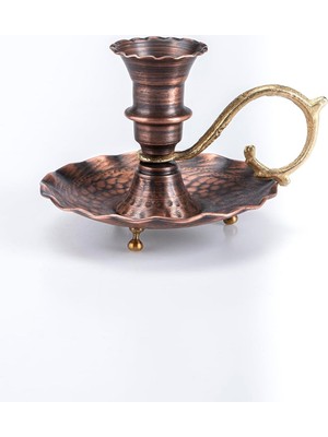 Asitan Dc Dmt Copper Gaziantep El Işlemesi Bakır Şamdan, Antik Bronz Kaplama, 9.5 cm Yükseklik, Dekora