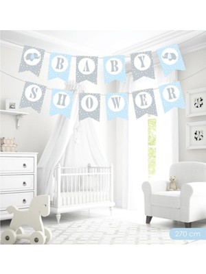 Asitan Baby Shower Mavi-Gri Zigzak Banner