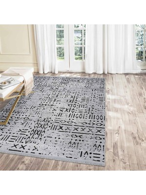 Asitan Kaymaz Taban Halı, Aden Sierra 2, Makinada Yıkanabilir Şönil Dokuma Halı (Gri - 80 x 150 Cm)