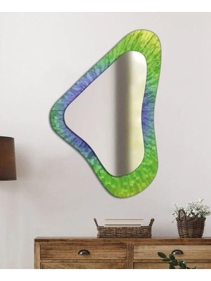 Asitan Camdan Tablo I Asimetrik Geometrik Renkli Dekoratif Duvar Aynası - Modern Tasarım-12 (90X60 Cm)