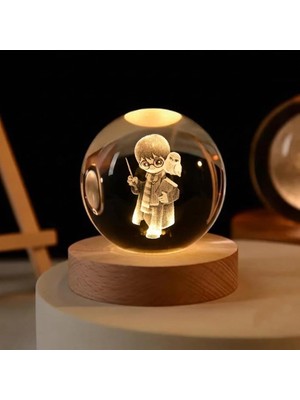 Asitan Senon Kristal Cam Küre LED Işıklı USB Kablolu Ahşap Stantlı Gece Lambası Dekoratif Hediyelik