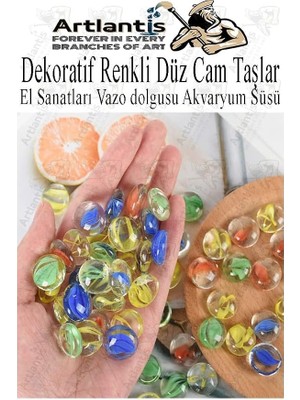Asitan Dekoratif Renkli Düz Cam Taşlar 40 Lı 1 Paket El Sanatları Vazo Doldusu Akvaryum Süsü Değerli