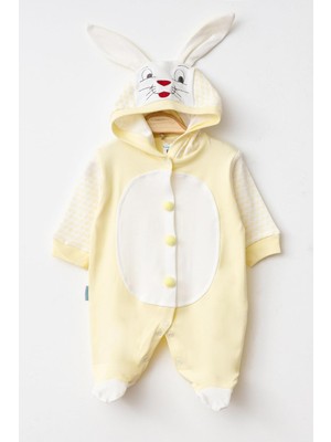 Asitan Bebe Tavşan Kostüm Önden Açık Bebek Tulumu Romper Sarı 1 Ay