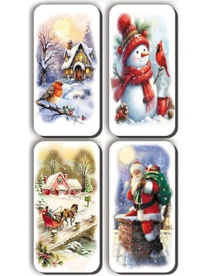 Asitan Lü Simli Magnet Yeniyıl Yılbaşı Kardan Adam Kar Manzaraları Hediye Magnet 5 5 x 11 cm