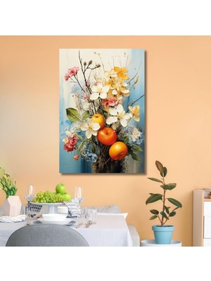 Asitan Tekli Dikey Kanvas Mutfak Tablosu Renkli Meyve ve Çiçek Tasarım, 70 x 100