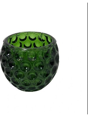 Asitan Kabarcıklı Yeşil Cam Mumluk 7x7 cm Dekoratif Mumluk Ev Aksesuarı