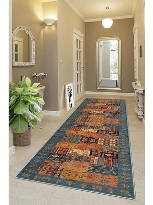 Asitan Pelangi Kırkyama Patchwork Kilim Desenli Etnik Dijital Baskı Yıkanabilir Modern Salon Halı ve Yo