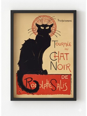 Asitan Siyah Ahşap Çerçeveli Le Chat Noir Poster – Klasik Fransız Sanat Kedi Duvar Tablosu Siyah Çer