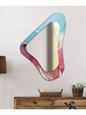 Asitan Camdan Tablo I Asimetrik Geometrik Renkli Dekoratif Duvar Aynası - Modern Tasarım-21 (90X60 Cm)