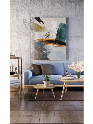 Asitan Soft Tonlarda Çizgisel Dekoratif Soyut Kanvas Tablo 20 x 30