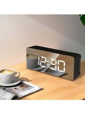 Asitan Akıllı Aynalı Dijital Saat | LED Göstergeli, Alarm & Termometre, Usb/pil