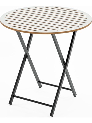 Asitan Eportatif Katlanır 4 Kişilik Yuvarlak Bahçe Masası Bistro Masa 70X70 Beyaz 1507