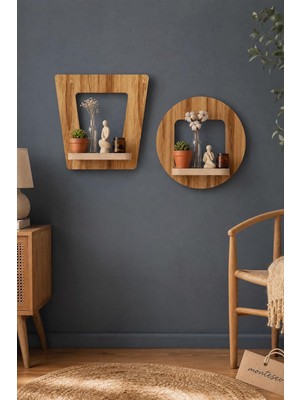Asitan Ahşap Dekoratif Duvar Rafı 2 Li Set (MTS-396)