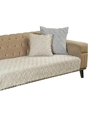 Asitan Ponela Bohem Ponponlu Koltuk Örtüsü 90X200 cm Sadece Oturma Alanı (1 Adet)- Kil