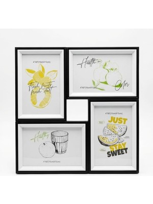 Asitan 4'lü Modern Duvar Çerçeve Seti – 28.8 cm x 28.8 Cm, 10X15 cm Fotoğraf Uyumlu, Dekoratif Şık