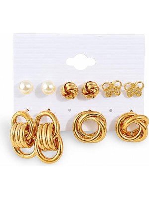 Asitan 5 Çift Gold Halka Kelebek Kadın Küpe Seti EV23SR