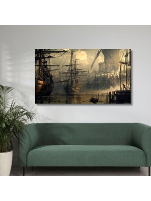 Asitan Panoramik Kanvas Tablo Yüksek Kalite Kahverengi Gemiler, 120 x 60