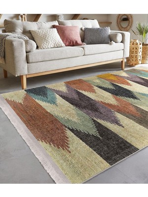 Asitan Örgü Zeminde Patchwork Motifli Kilim Desenli Vintage Oturma Odası Koridor & Antre Saçaklı Halı