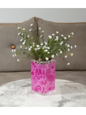 Asitan Vazo Dahil,vazo Dahil,vazoda Çiçek,beyaz Yapay Çiçek,vazo Dekoratif Pembe 7X7X17CM