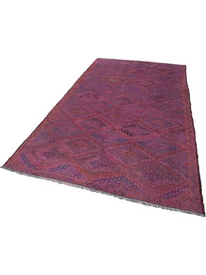Asitan 170X290 cm Geometrik Kilim Pembe Geometrik Yün El Dokuma Modern Geometrik Etnik Eskitme Desenli Boh