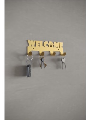 Asitan Welcome Metal Anahtar Askısı – Modern Dekoratif Anahtar ve Elbise Askılığı - Gold