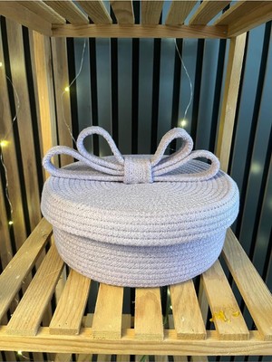 Asitan Doğal Jüt Hasır Fiyonk Fonksiyonel Kapaklı Sepet Mor 24 x 12