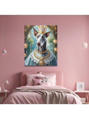 Asitan Gaagart Tekli Dikey Kanvas Duvar Tablosu Prenses Kostümlü Gri Doberman Köpek 40 x 60 GARTNM7340
