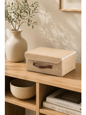 Dat Kapaklı Jüt Düzenleyici Sepet L Boy 35X26X15 cm Dolap Içi Raf Banyo ve Aksesuar Saklama Kutusu